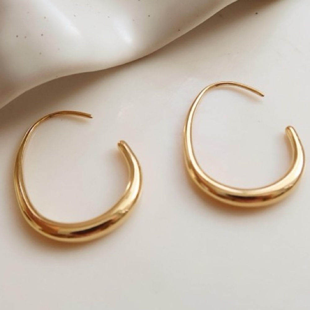18K Gold Open Hoop Earrings Minimalist Dainty Earrings (1206)